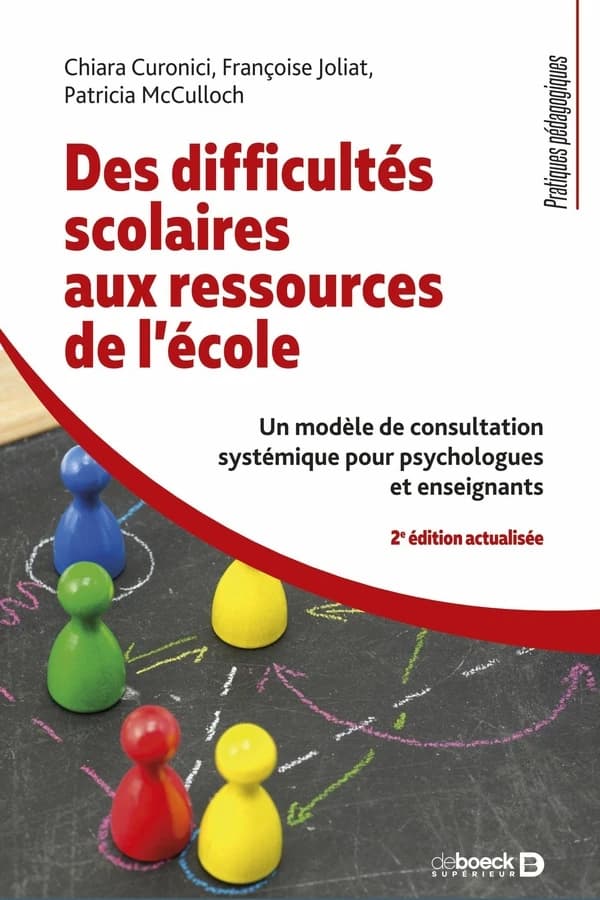 Des difficultés scolaires aux ressources de l'école : un modèle de consultation systémique pour psychologues et enseignants (2e éd. actualisée) Chiara Curonici, Françoise Joliat, Patricia McCulloch ; préface d'Yveline Rey ; postface d'Édith Tilmans-Ostyn