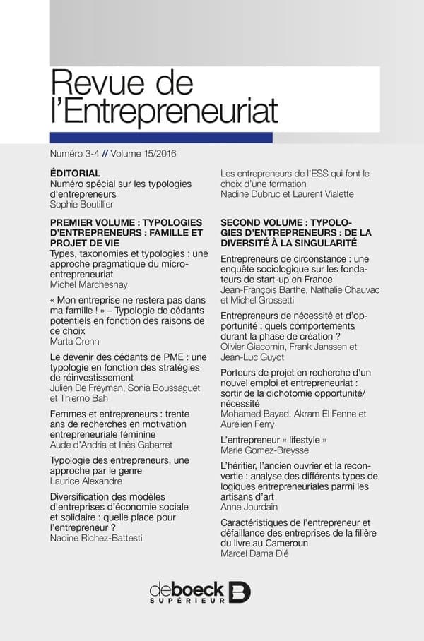 Revue de l'entrepreneuriat 2016