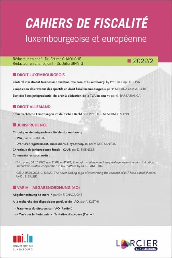 Cahiers de fiscalité luxembourgeoise et européenne n.2022