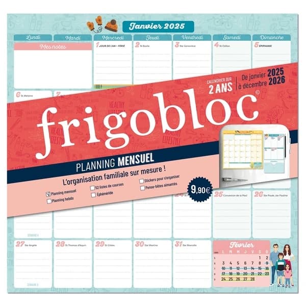 Frigobloc : Planning mensuel 2 ans : L'organisation familiale sur mesure