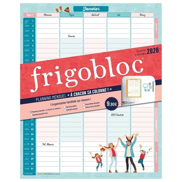 Frigobloc : Planning mensuel "A chacun sa colonne !"