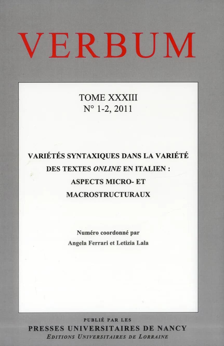Variétés syntaxiques dans la variété des textes online en italien : aspects : micro- et macrostructura