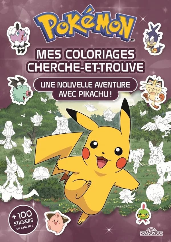 Mes coloriages cherche-et-trouve Pokémon : Une nouvelle aventure avec Pikachu ! + 100 stickers en cadeau