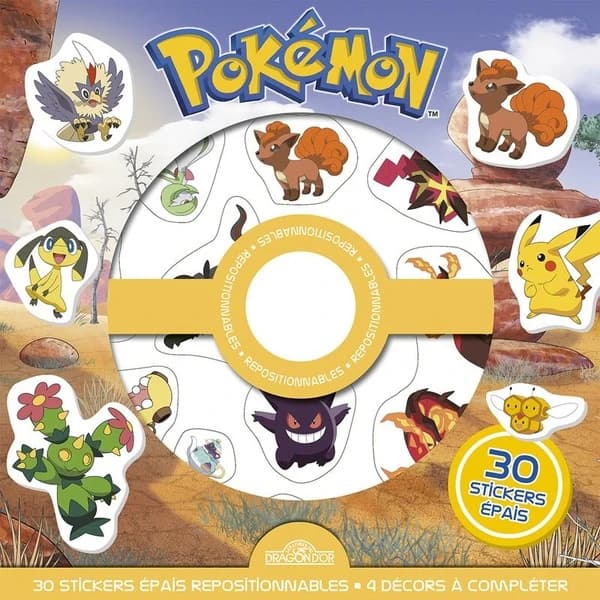 Pokémon : pochette de stickers épais repositionnables : 30 stickers épais : 4 ans et plus : [Autocollant]