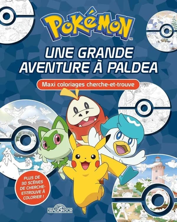 Une grande aventure à Paldea : maxi coloriages cherche-et-trouve : Pokémon : [Album à colorier]