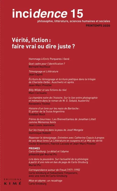 Incidence : philosophie, littérature, sciences humaines et sociales