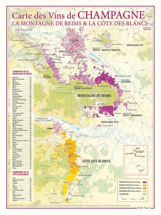 Carte des vins de Champagne, la Montagne de Reims & la Côte des Blancs