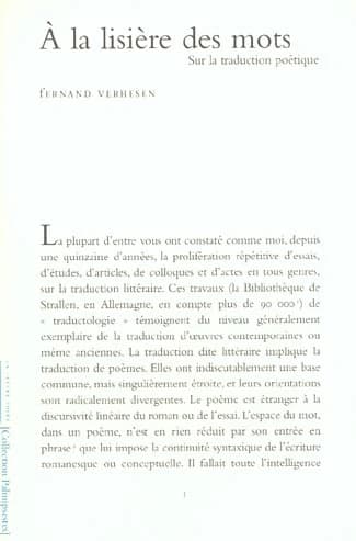 A la lisière des mots : sur la traduction poétique