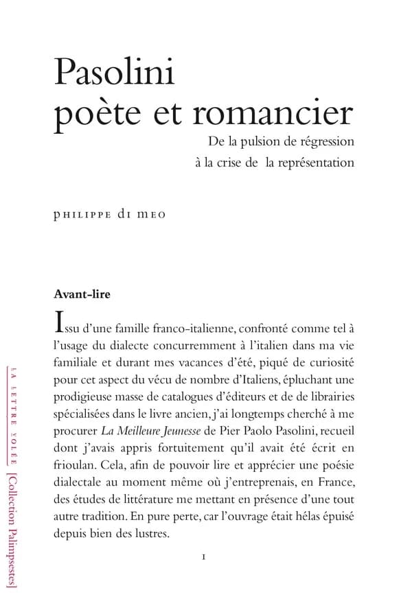 Pasolini, poète et romancier : de la pulsion de régression à la crise de la représentation