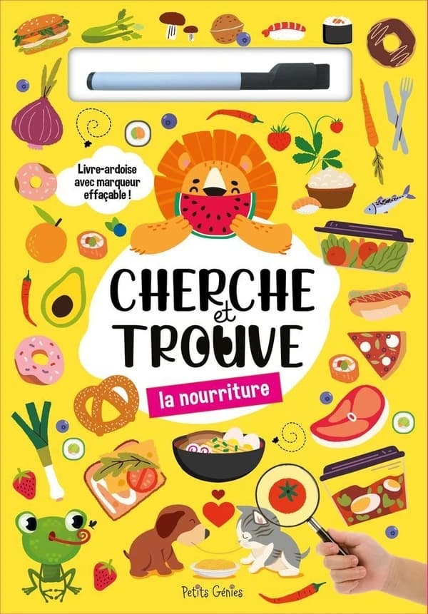 Cherche et trouve la nourriture : Livre-ardoise avec marqueur effaçable !