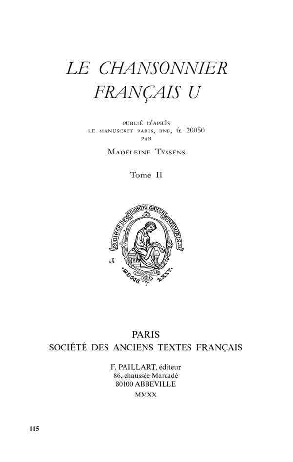 Le Chansonnier français U : publié d'après le manuscrit Paris BnF fr. 20050. Tome II