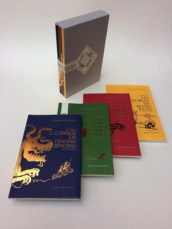 Coffret en 4 volumes : Tome 1, L'Auberge de Tinong Binong ; Tome 2, La forêt de Liang Gang Niang ; Tome 3, Le fleuve Gingin ; Tome 4, Les Forges du Bling Bang