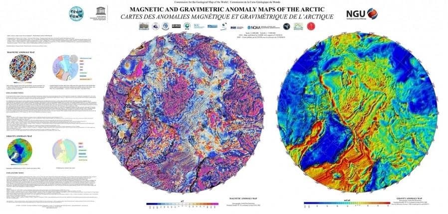 Cartes des anomalies magnétique et gravimétrique de l'Arctique