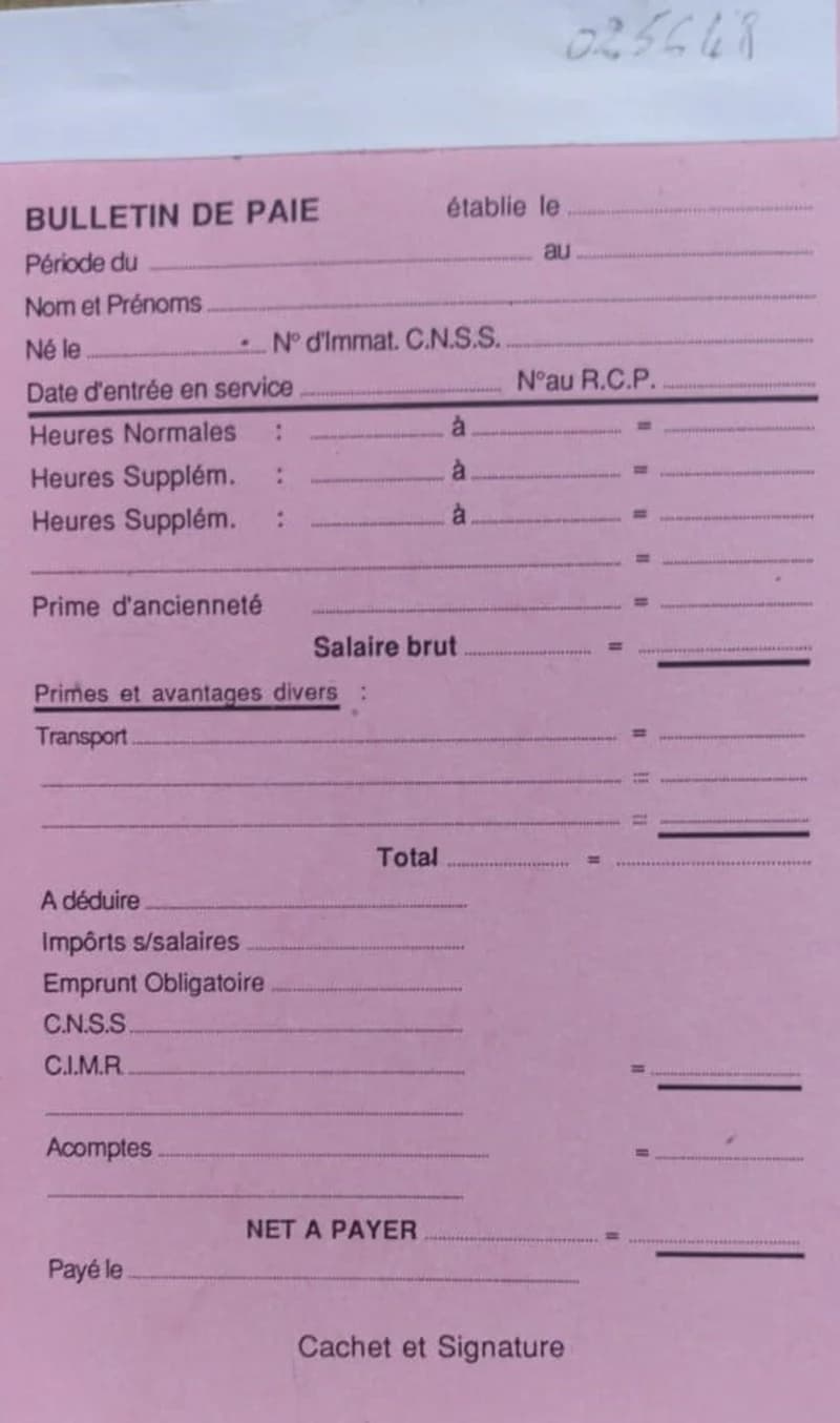 Carnet Bulletin de Paie  25*2