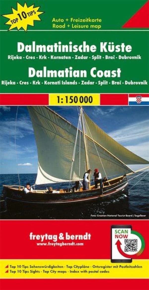 Dalmatinische Küste : Rijeka - Cres - Krk - Kornaten - Zadar - Split - Brač - Dubrovnik : Auto + Freizeitkarte (Nouvelle éd.) [réalisé et publié par Freytag-Berndt] ; [diff. par Cartothèque EGG] : Dalmatian Coast : Rijeka - Cres - Krk - Kornati Islands - 