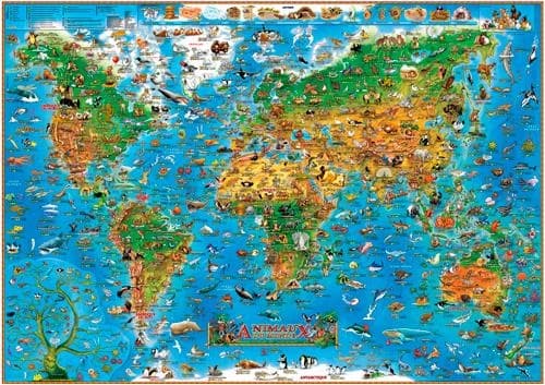 Animaux du monde : carte administrative et routière