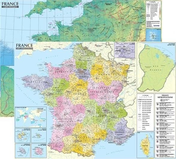 France : carte physique et administrative B1