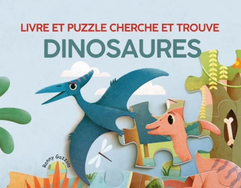 Livre et puzzle cherche et trouve : dinosaures