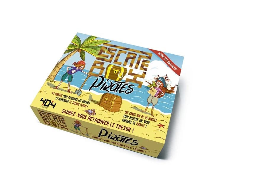 Escape box pirates - Contient : 1 livret, 40 cartes, 1 bande-son de 45 minutes, 1 poster