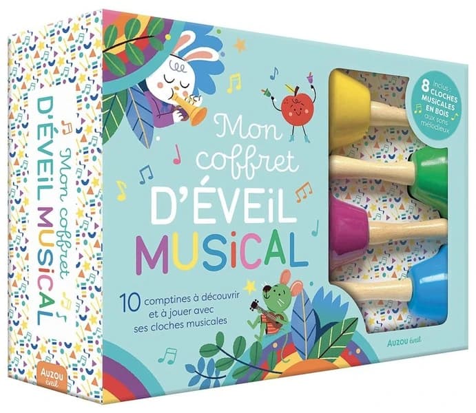 Mon coffret d'éveil musical : 10 comptines à découvrir et à jouer avec ses cloches musicales. Avec 8 cloches musicales en bois