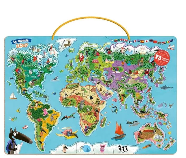 Je découvre le monde avec Loup : ma carte du monde magnétique en puzzle
