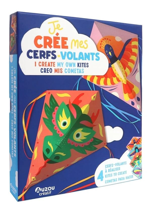 Je crée mes cerfs-volants : Coffret avec matériel pour réaliser 4 cerfs-volants