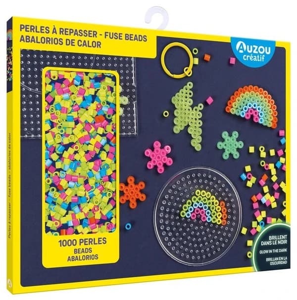 Perles à repasser : Avec 100 perles, 1 pince, 1 feuille de cuisson, 8 modèles, 2 plaques et un porte-clé