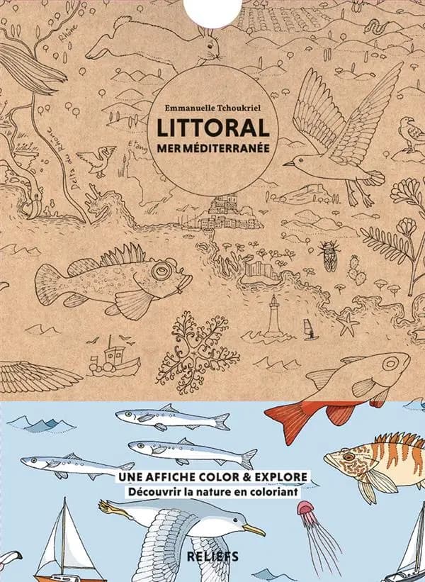 Littoral mer méditerranée ; affiche à colorier