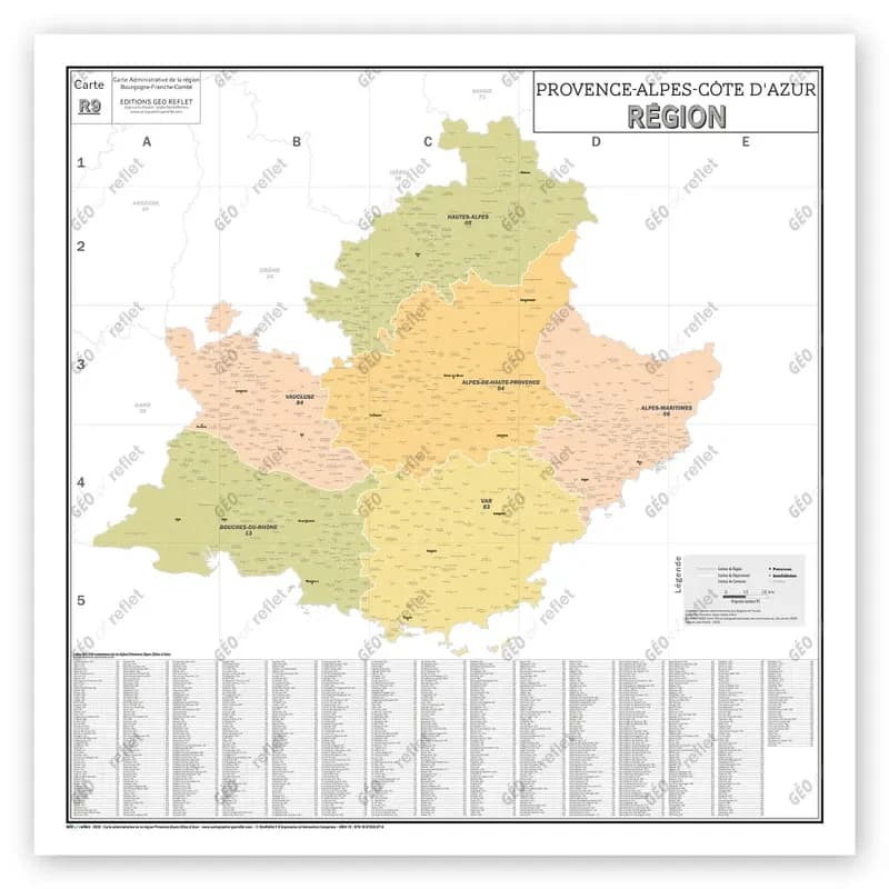 Carte administrative de la region provence-alpes-cote d'azur