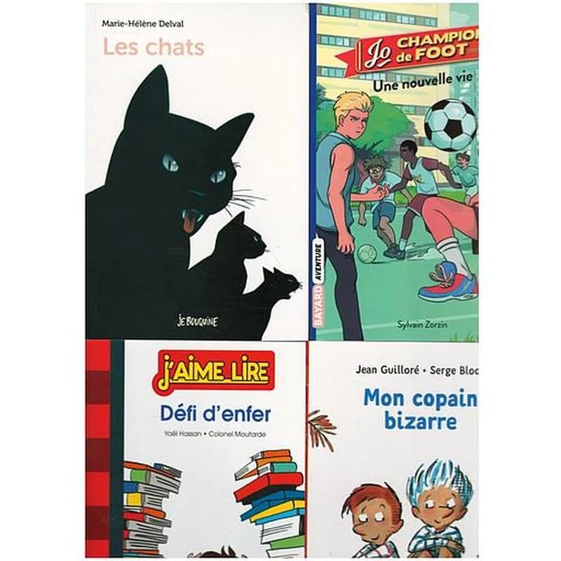Pack Lecture suivie Nenuphar CM2 (4 histoires : Les chats + défi d'enfer + Jo champion de foot + mon copain bizzare)