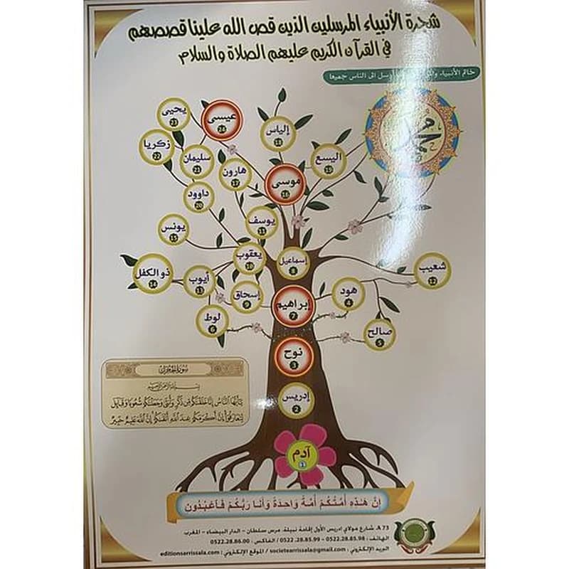 لوحة تعليمية شجرة الأنبياء المرسلين الذين قص الله علينا قصصهم في القرآن الكريم عليهم الصلاة والسلام