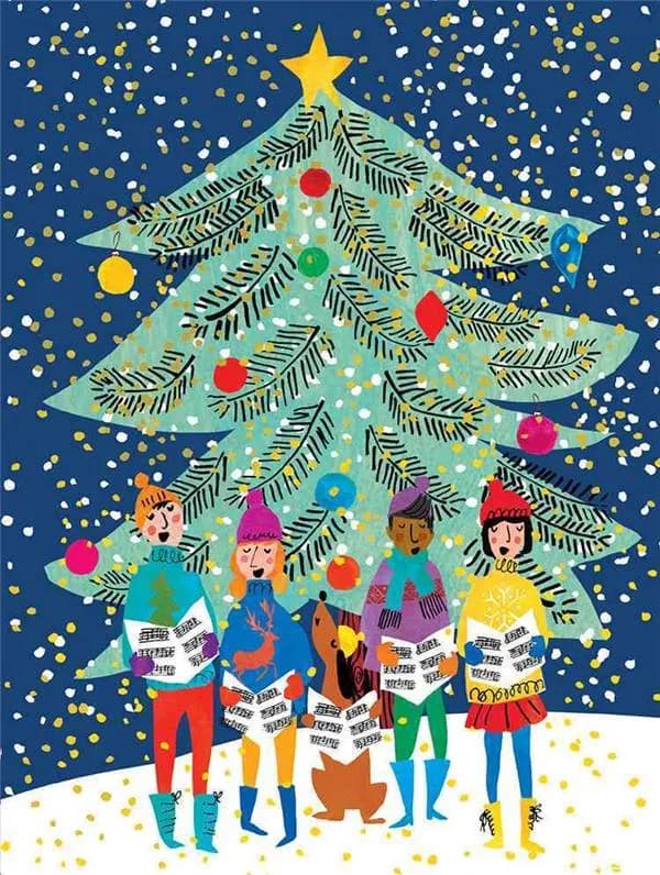Christmas carolers large embellished holiday notecards