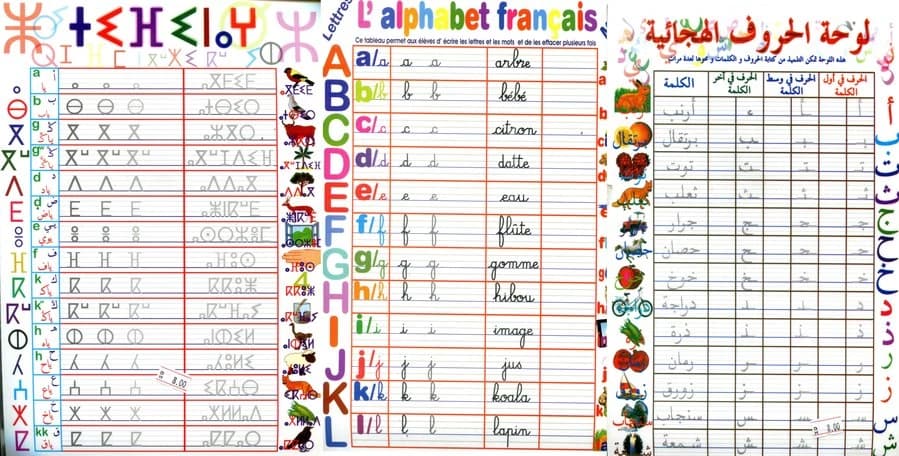 لوحات الحروف الهجائية عربي فرنسي الأمازيغية
