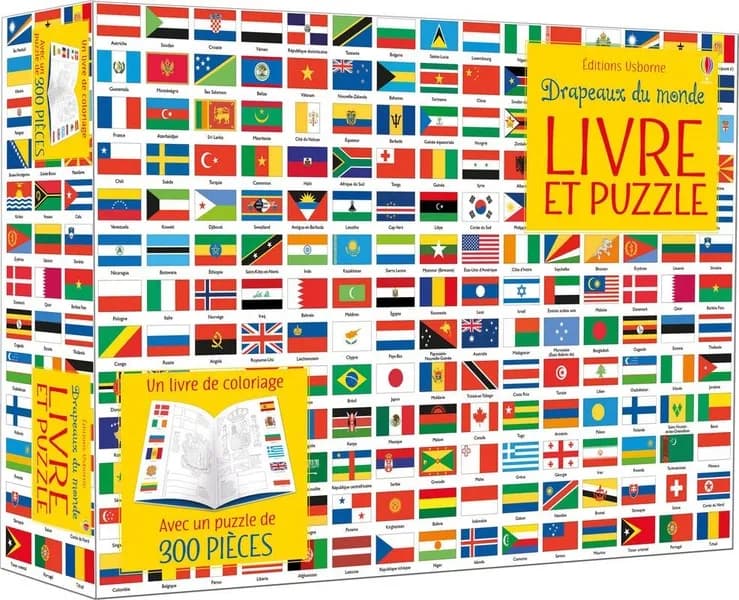 Livre et puzzle : drapeaux du monde