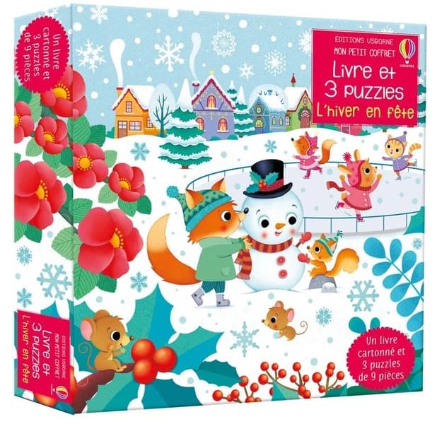 L'hiver en fête : mon petit coffret livre et 3 puzzles