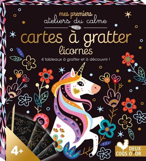 Cartes à gratter licornes : mini-boîte avec acccessoires : [Album à colorier]