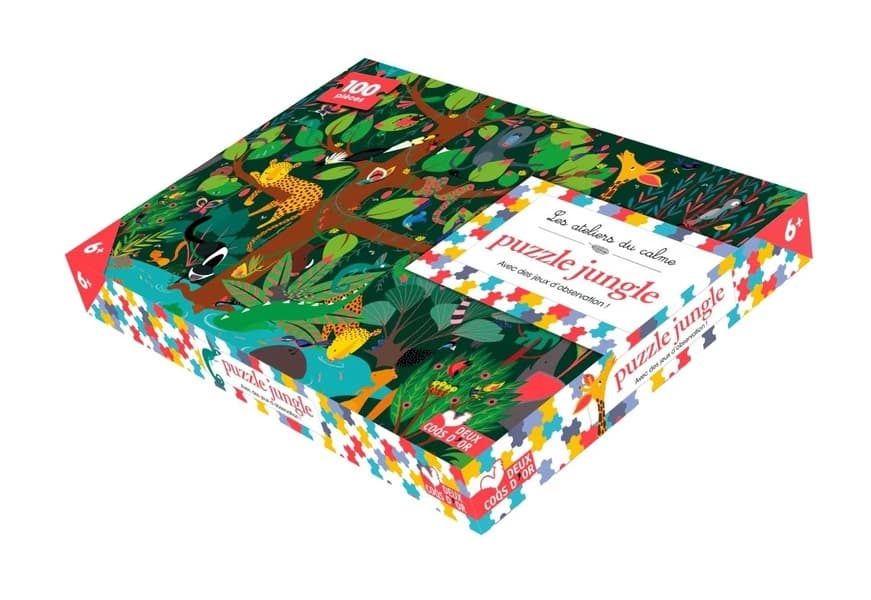 Les ateliers du calme : puzzle jungle ; 1 puzzle 100 pièces et des jeux d'observation
