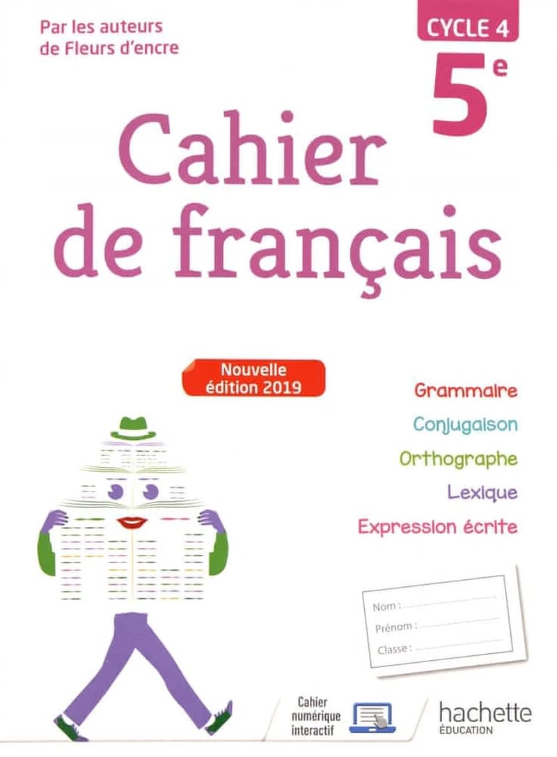 Cahier de francais ; cycle 4 ; 5e (édition 2019)