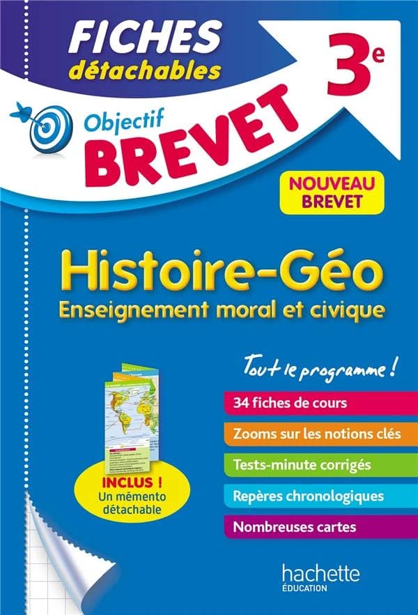 Objectif brevet ; histoire-géographie, éducation civique ; 3e ; fiches détachables