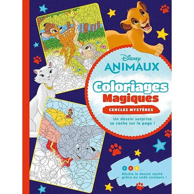 Coloriages Magiques : cercles magiques : Disney Animaux : Un dessin surprise se cache sur la page ! Révèle le dessin caché grâce au code couleurs ! : [Album à colorier]