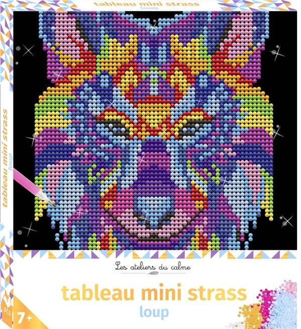 Tableau mini strass : loup : les ateliers du calme : boîte avec accessoires : 9+ : [Album à colorier]