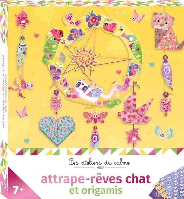 Attrape-rêves chat et origamis : mini-boîte avec accessoires : [Image à découper]