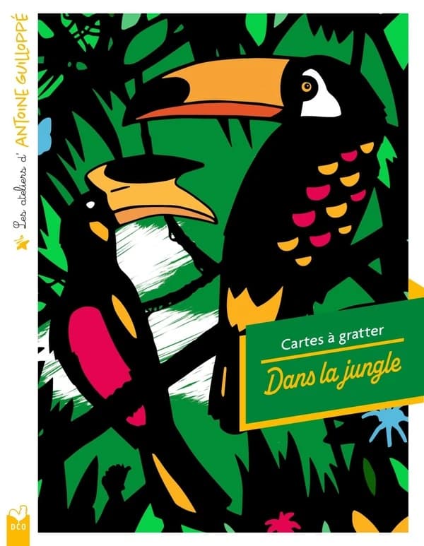 Cartes à gratter : dans la jungle : les ateliers d'Antoine Guilloppé : pochette avec accessoires : [Album à colorier]