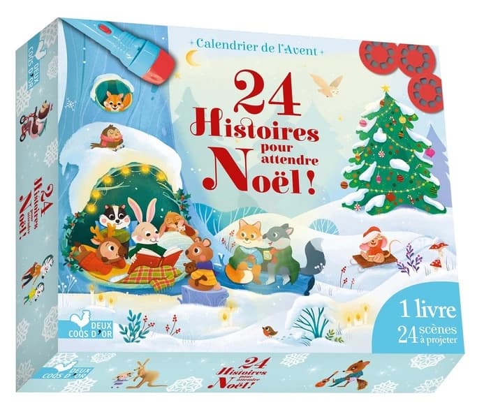 24 Histoires pour attendre Noël ! : Coffret avec une lampe de poche et 24 images à projeter