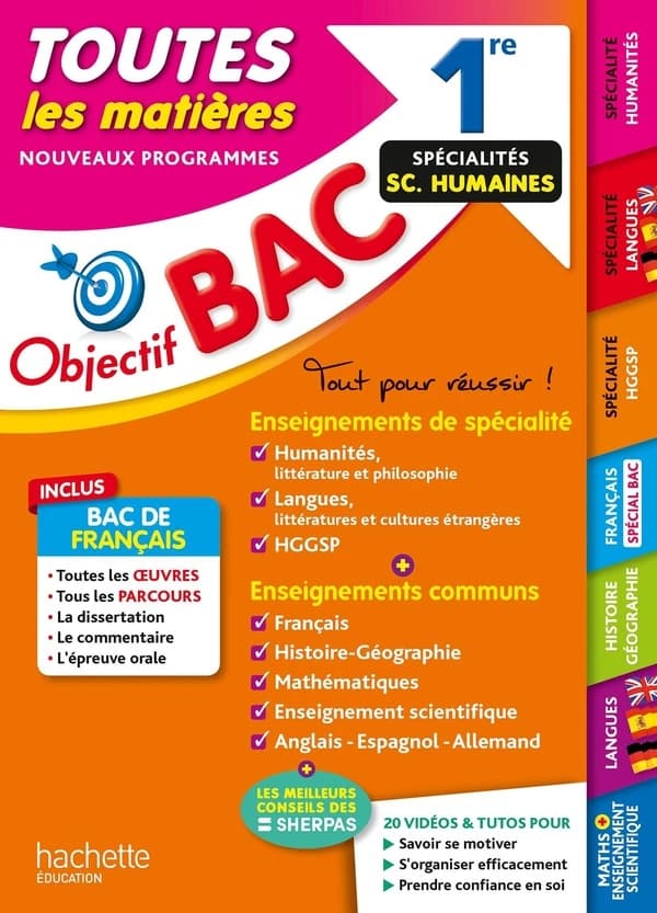 Objectif bac : toutes les matières, spécialités sciences humaines ; 1re