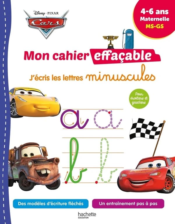 Cars ; Mon cahier effaçable ; J'écris les lettres minuscules