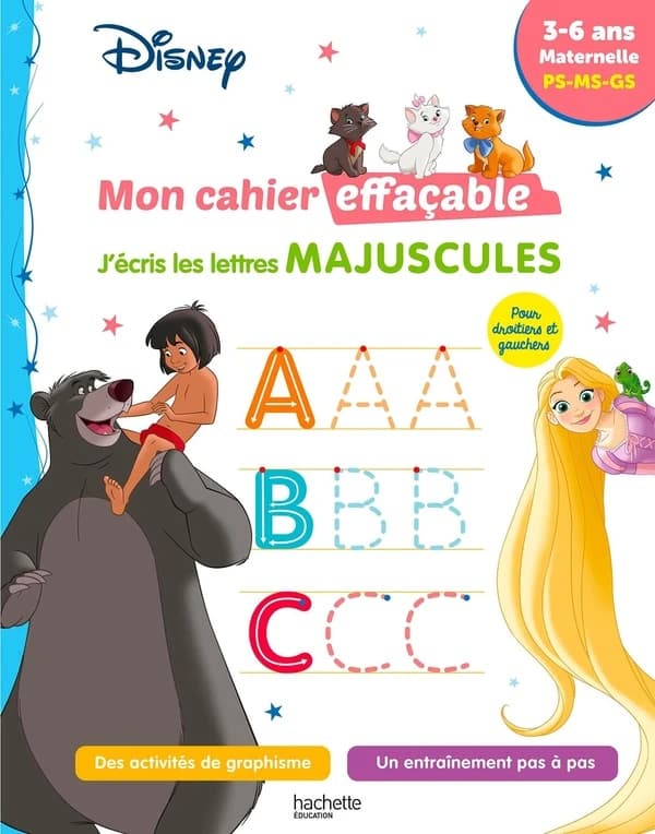 Mon cahier effaçable ; J'écris les lettres majuscules ; PS, MS, GS
