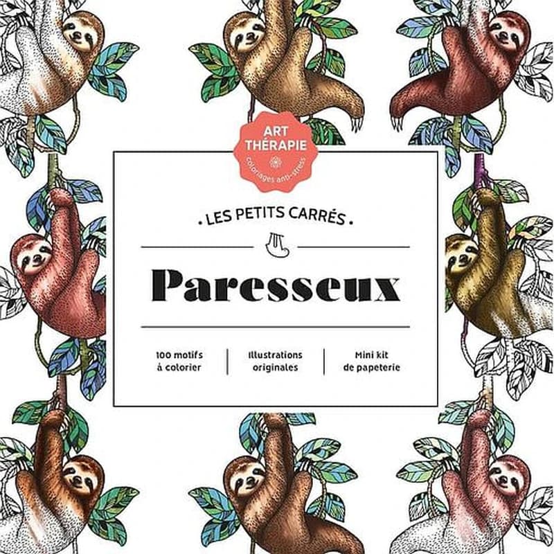 Paresseux : les petits carrés Art-thérapie : 100 motifs à colorier : [Album à colorier]