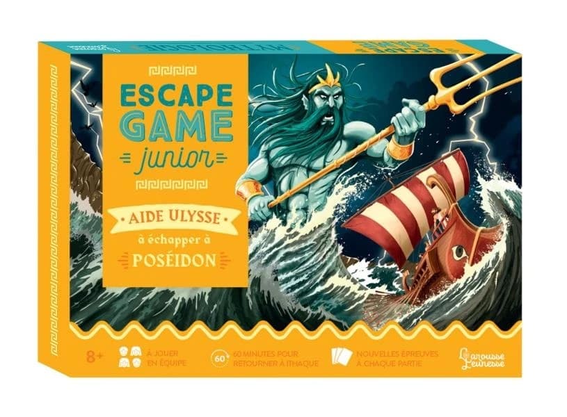 Escape Game Junior - Mythologie : Avec 72 cartes doc-énigmes, 9 enveloppes, 1 carte marine, 1 lettre, 1 carnet de bord, des pions