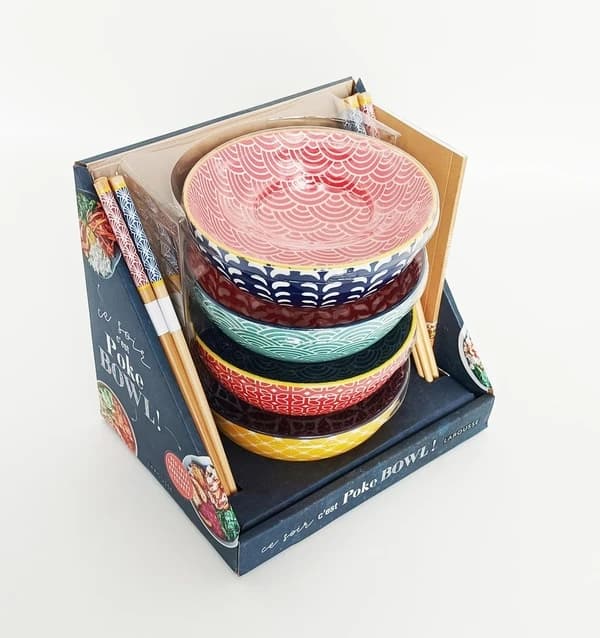 Ce soir c'est poke bowl ! : Coffret avec 4 bols en céramique, 4 paires de baguettes et 1 livret